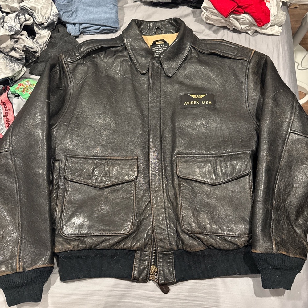 Avirex Men's Dark Brown Leather Military Jacket